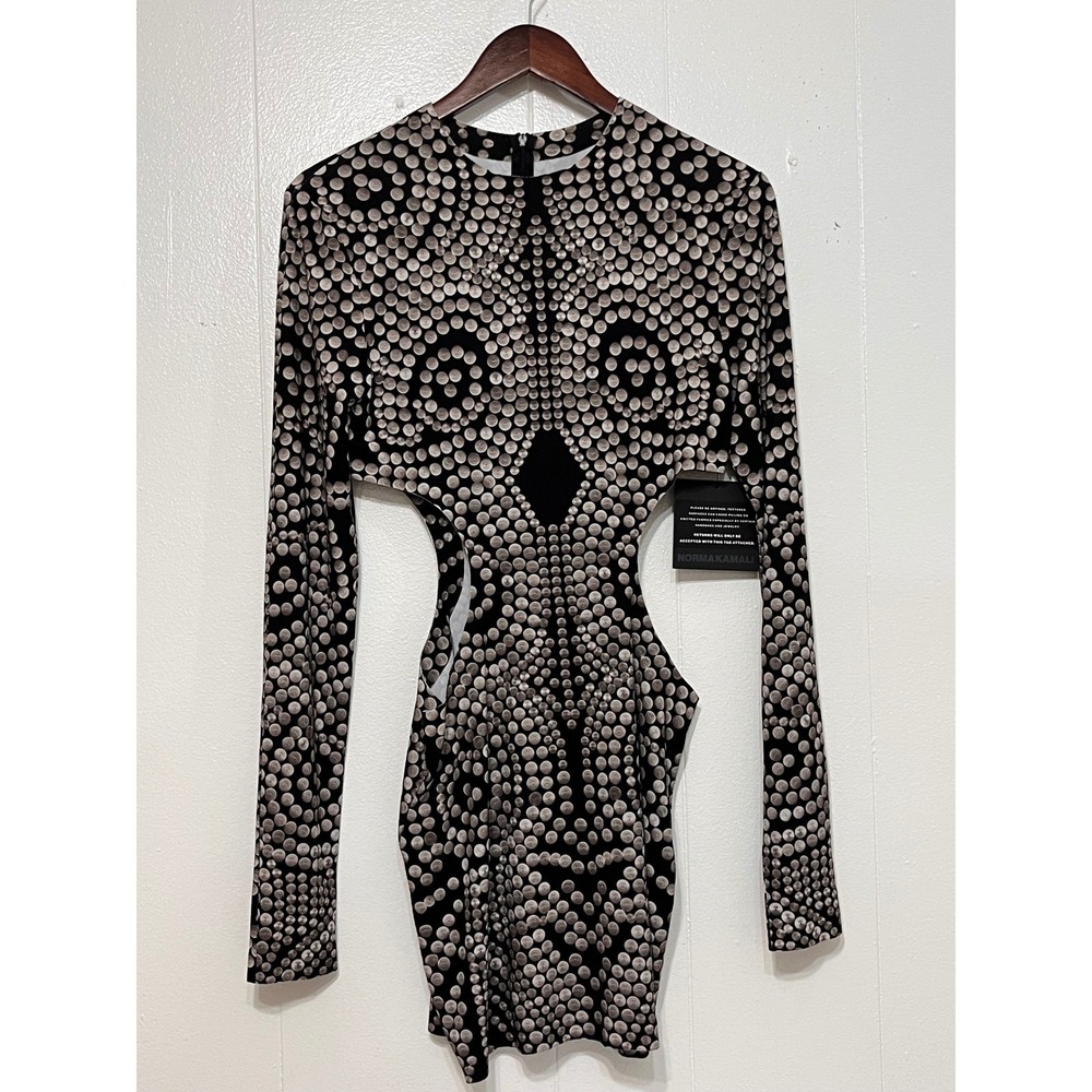 Norma Kamali Long Sleeve Mini Cut Out Dress  Black M/38 New - Picture 3 of 14